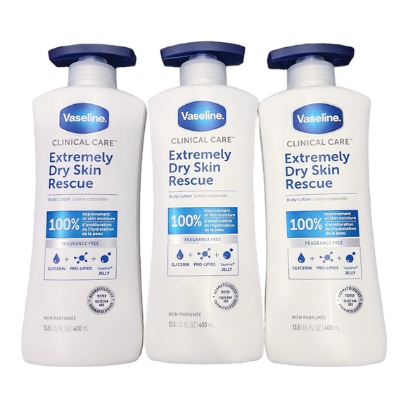 3-PACK VASELINE CLINICAL CARE EXTREMELY DRY SKIN RESCUE BODY LOTION 400ML - Picture 2 of 3